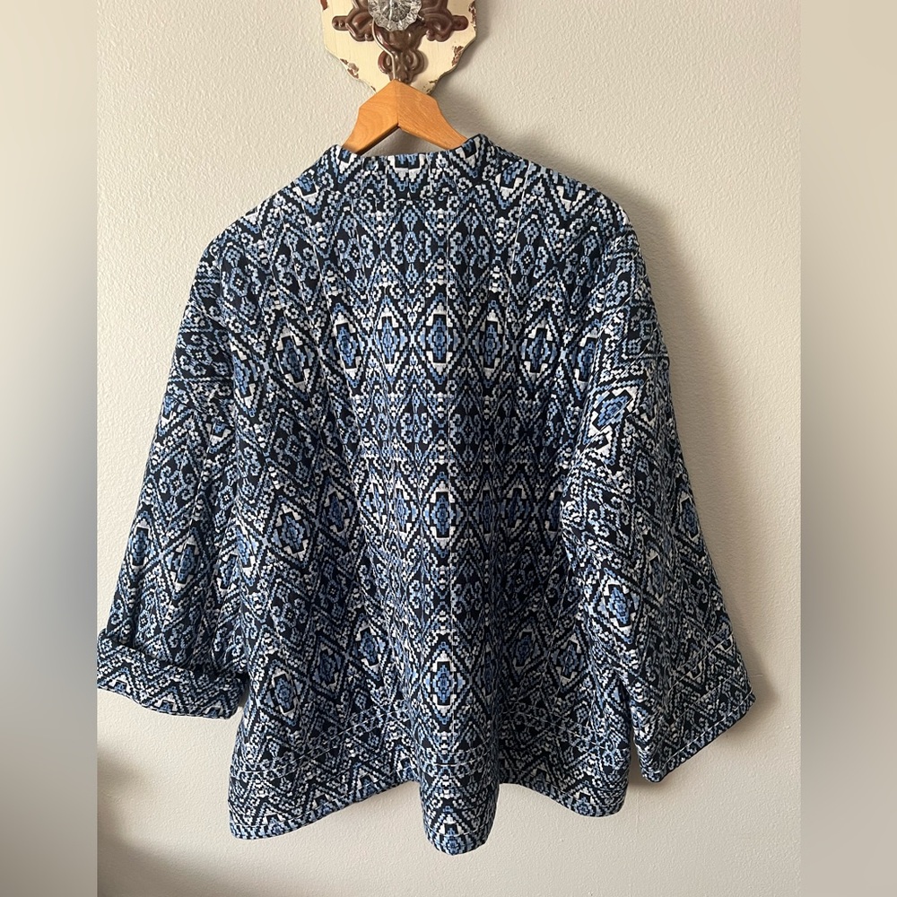 ✨SOLD✨ J Jill Pure Jill Quilted Square-Sleeve Blue Geometric Jacket Size 3X - Picture 4 of 13